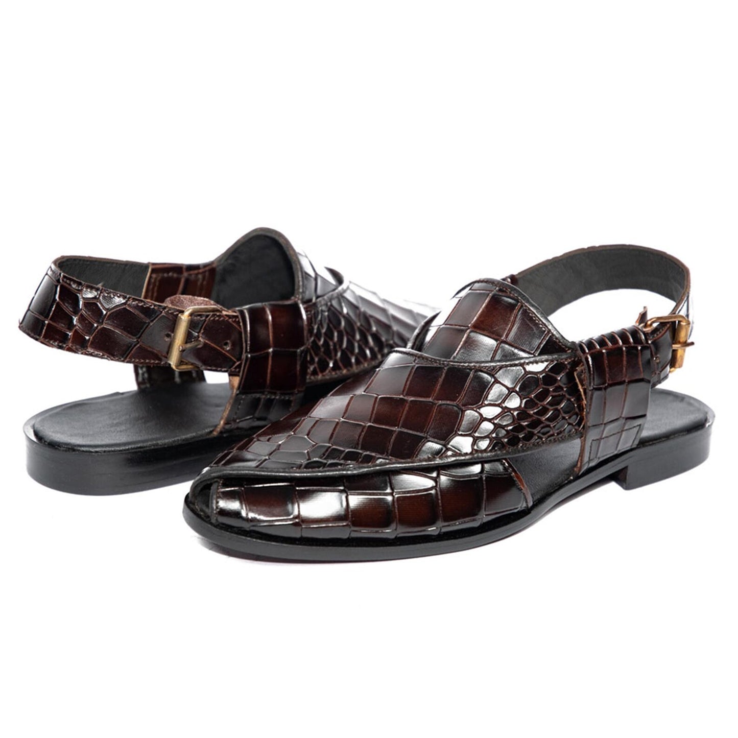 Luxury Handmade Burgundy Crocodile Embossed Peshawari Chappal