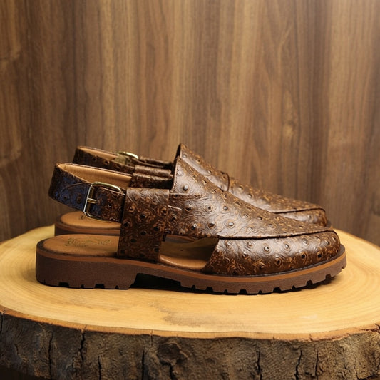 Brown Ostrich Embossed Leather Chappals