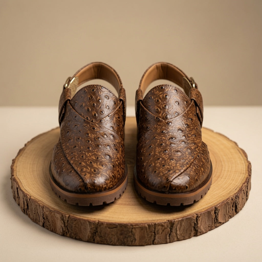 Brown Ostrich Embossed Leather Chappals