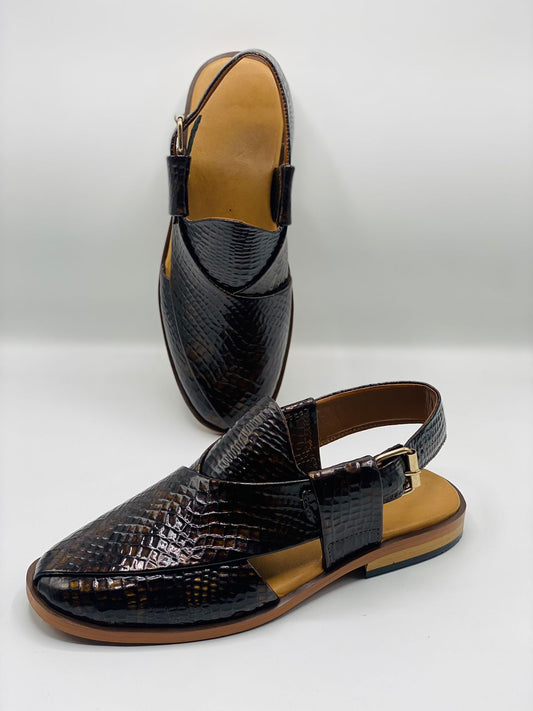 Luxury Handmade Burgundy Crocodile Embossed Peshawari Chappal