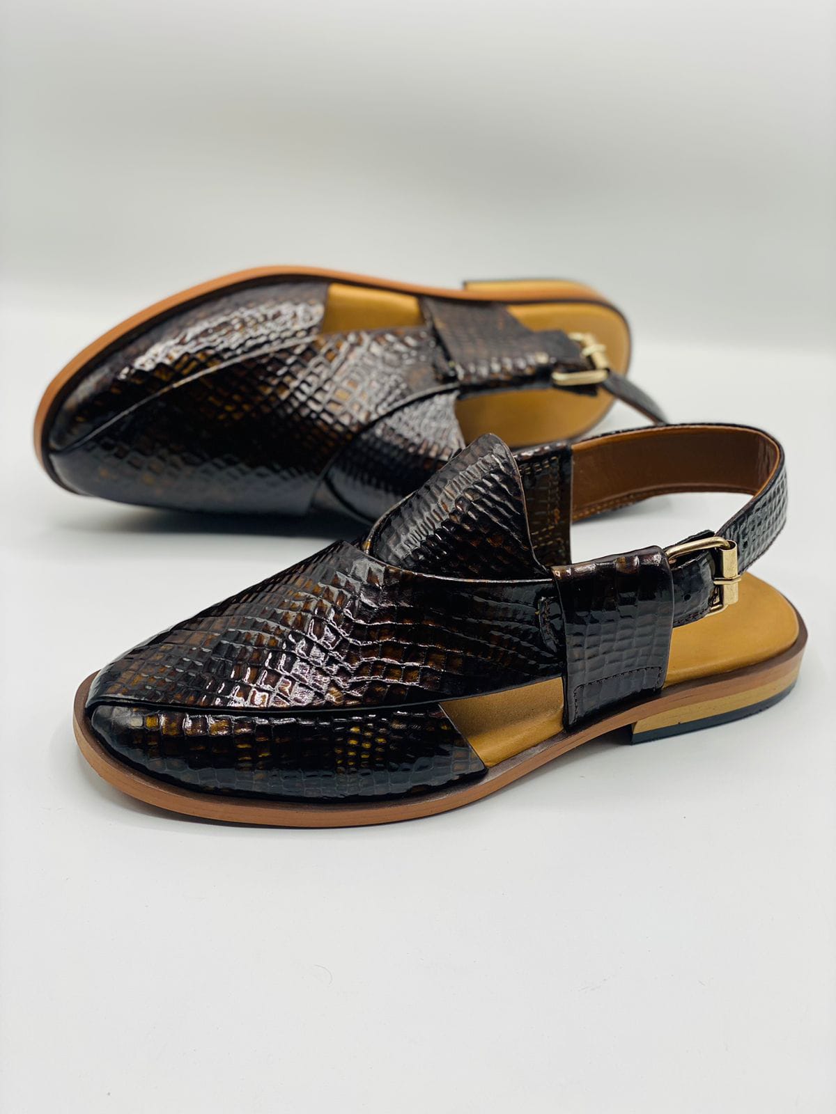 Luxury Handmade Burgundy Crocodile Embossed Peshawari Chappal