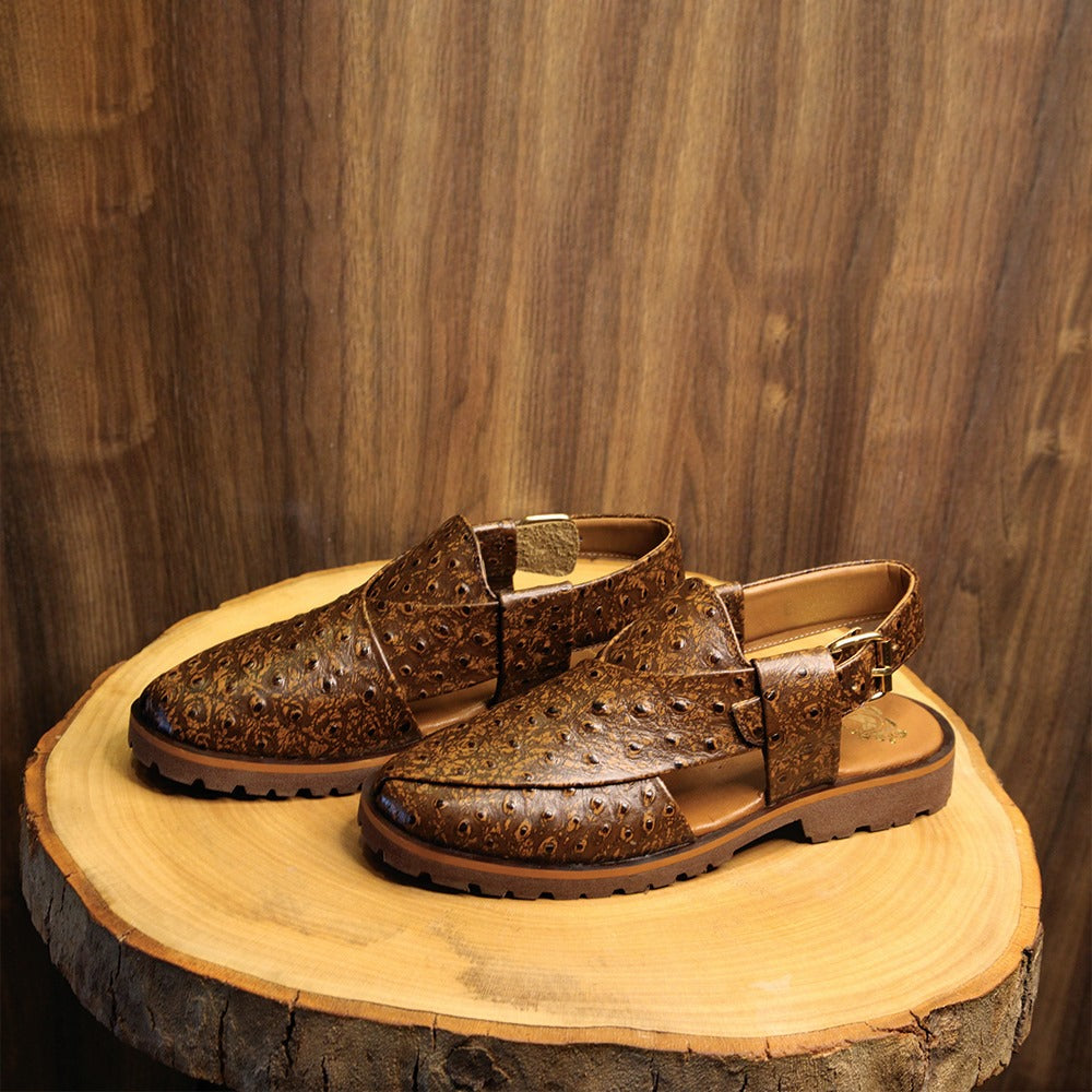 Brown Ostrich Embossed Leather Chappals