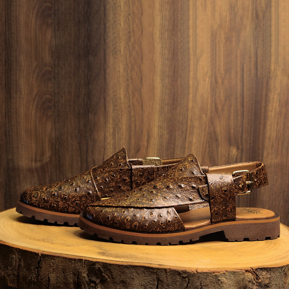 Brown Ostrich Embossed Leather Chappals