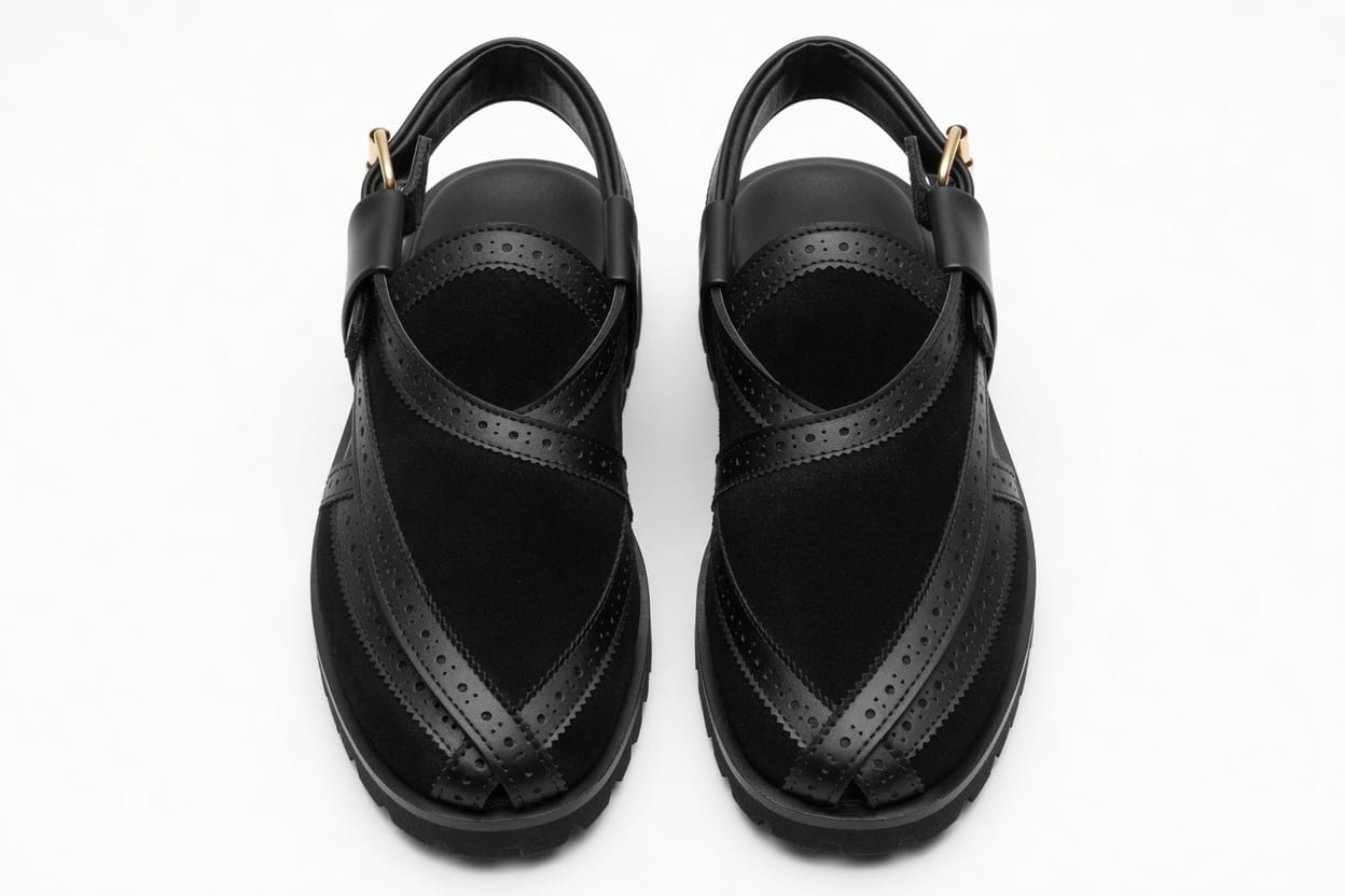 Black Brogue Norozi chappals