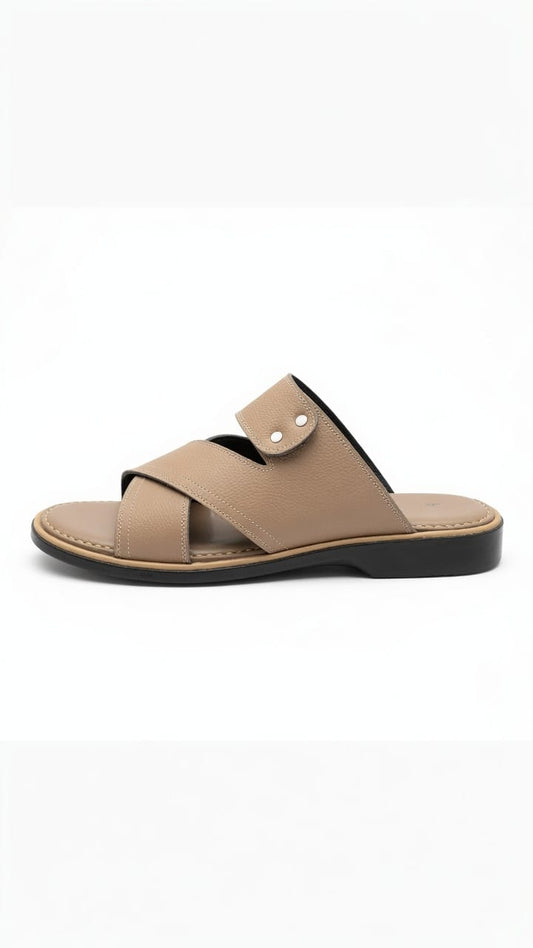 Handcrafted classic cross strap leather slides for men