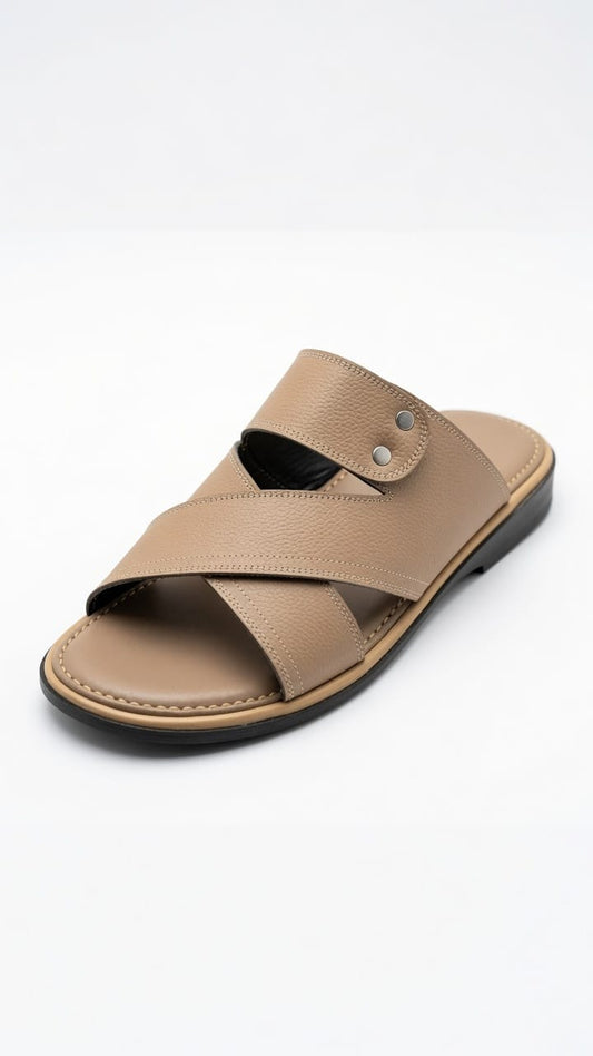 Handcrafted classic cross strap leather slides for men