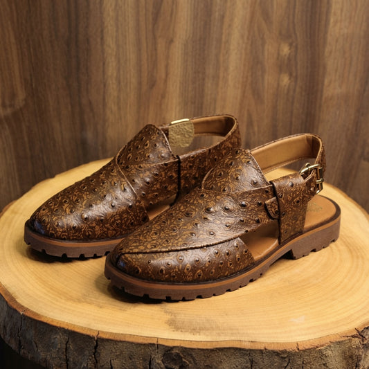 Brown Ostrich Embossed Leather Chappals
